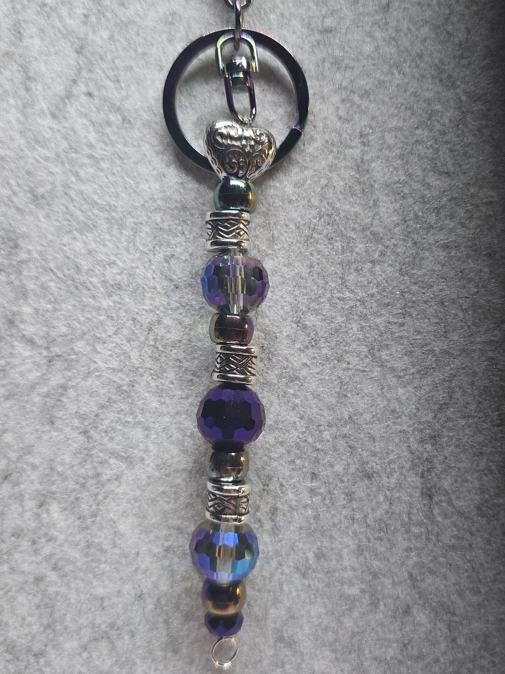 Handmade Iridescent Purple Beaded Pendant Keychain